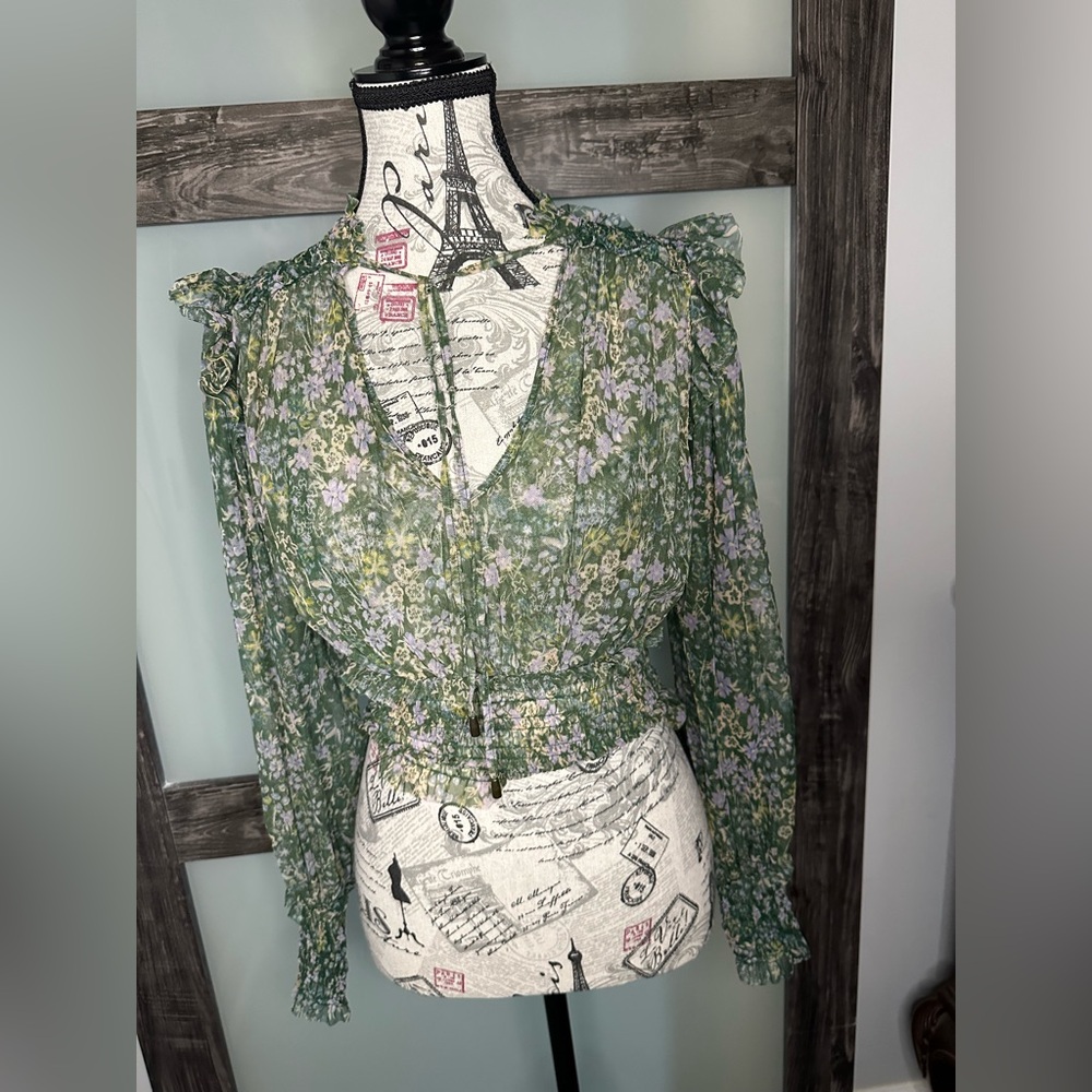 Free People green Floral Blouse - Picture 2 of 4